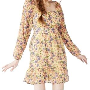 Rewind Floral Long Sleeve Open Back Mini Dress NWT Size M